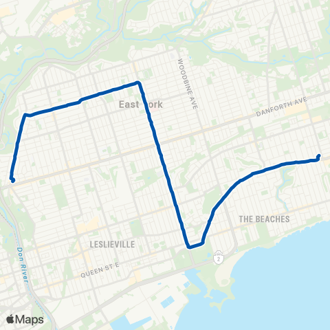 TTC Coxwell Night Bus map