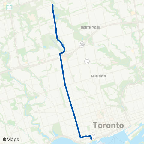 TTC Dufferin Night Bus map