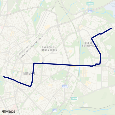 TUSSAM Prado San Sebastian - Sevilla Este map