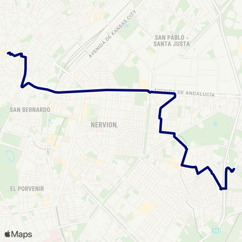 TUSSAM Ponce de León - Juan XXIII - Palmete map