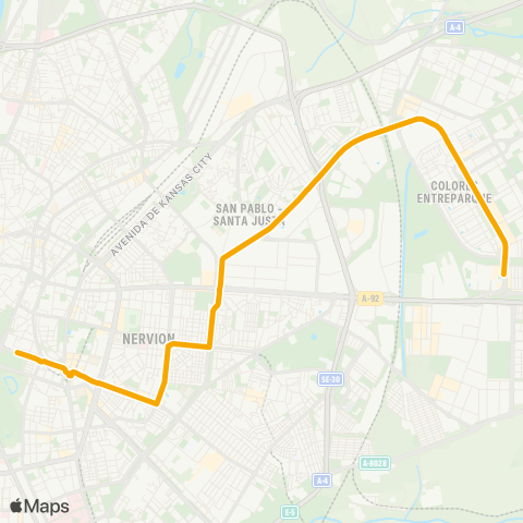 TUSSAM Prado San Sebastián - Sevilla Este map