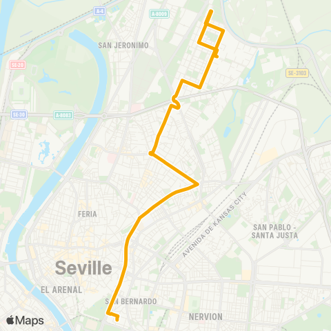 TUSSAM Prado San Sebastián - Pino Montano map