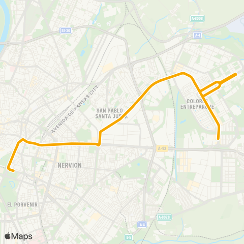 TUSSAM P. San Sebastian - Sevilla Este map