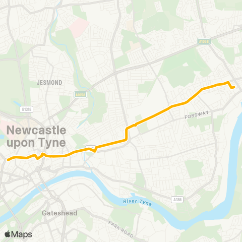 Tyne and Wear Metro (replacement bus)  map