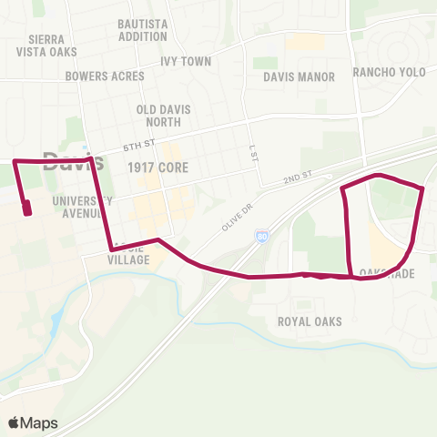 Unitrans B St / Cowell / Drew map