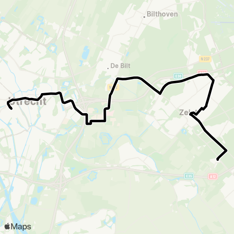 U-OV Nachtlijn Utrecht - Science Park - Zeist map