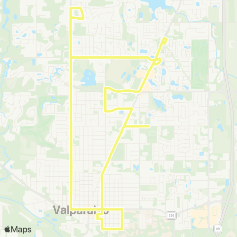 Valpo Transit V-Line Yellow Route map