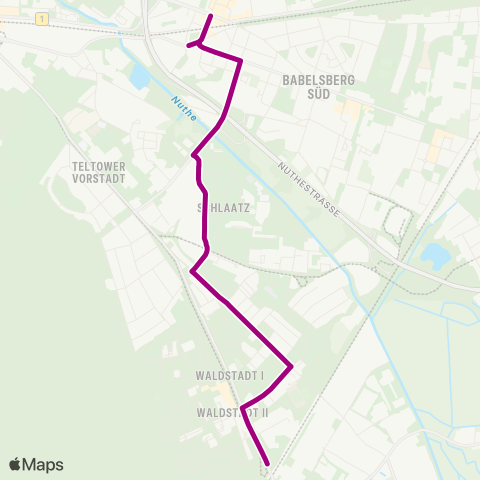 Verkehrsbetrieb Potsdam Rehbrücke Bhf ↔︎ S Babelsberg map