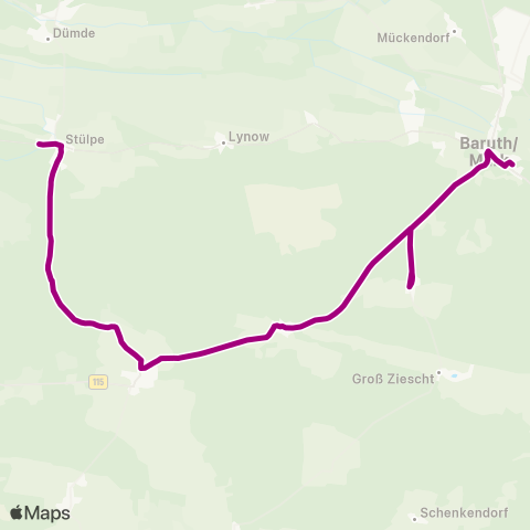 Verkehrsgesellschaft Teltow-Fläming Paplitzer Str. ↔︎ Heideweg map