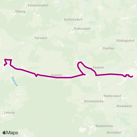 Regionale Verkehrsgesellschaft Dahme-Spreewald O.-Zacke-Platz ↔︎ Busbahnhof map