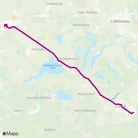 Regionale Verkehrsgesellschaft Dahme-Spreewald Bhf ↔︎ Busbahnhof map