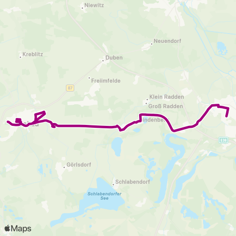 Regionale Verkehrsgesellschaft Dahme-Spreewald Busbahnhof ↔︎ Krankenhaus map