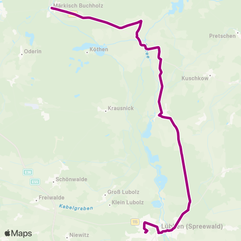 Regionale Verkehrsgesellschaft Dahme-Spreewald Bhf ↔︎ Alt-Schadow map