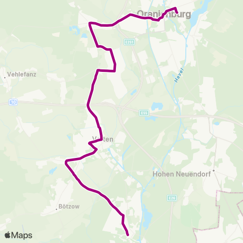 Oberhavel Verkehrsgesellschaft S Hennigsdorf Bhf ↔︎ S Oranienburg Bhf map