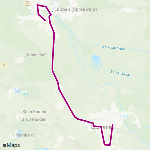 Verkehrsgesellschaft Oberspreewald-Lausitz Fachklinikum ↔︎ Bhf map