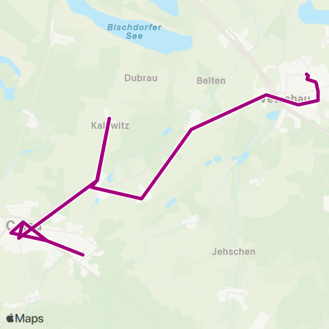 Verkehrsgesellschaft Oberspreewald-Lausitz Bhf ↔︎ Ortsmitte map