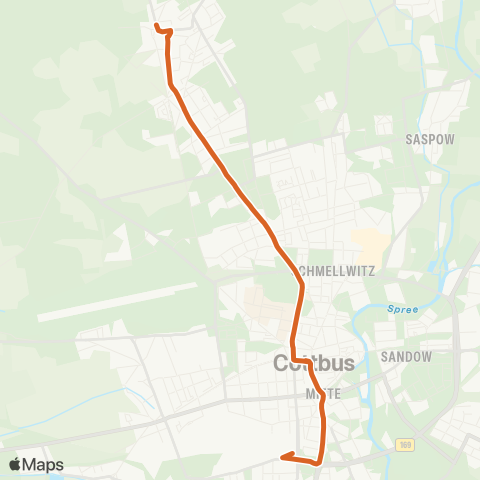 Cottbusverkehr Hbf ↔︎ Windmühlenweg map