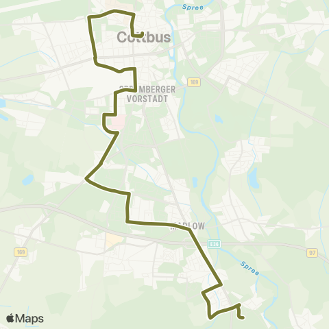 Cottbusverkehr Telering ↔︎ Stadthalle Puschkinpromenade map