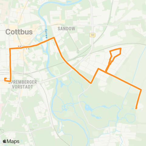 Cottbusverkehr Schloss Branitz ↔︎ Hbf map