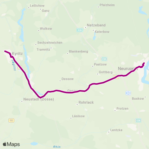 ORP Ostprignitz-Ruppiner Personennahverkehrsgesellschaft Rheinsberger Tor Bhf ↔︎ Lindenschule map