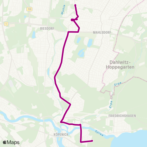 BVG Müggelschlößchenweg (Berlin) ↔︎ U Kaulsdorf-Nord (Berlin) map