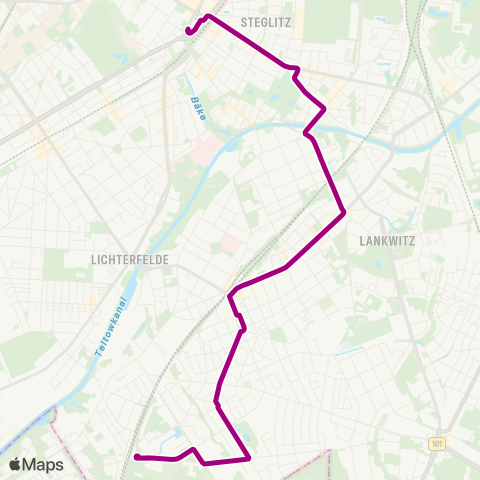 BVG S Lichterfelde Süd [Bus Réaumurstr.] (Berlin) ↔︎ S Lankwitz map