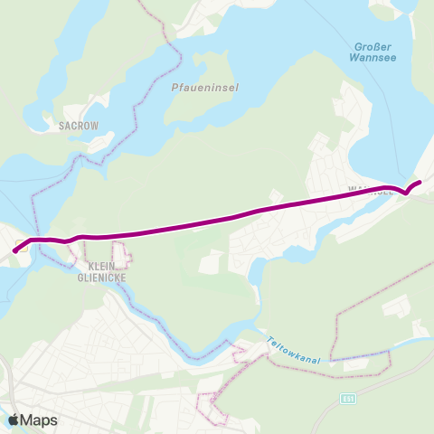 BVG Glienicker Brücke ↔︎ S Wannsee Bhf (Berlin) map