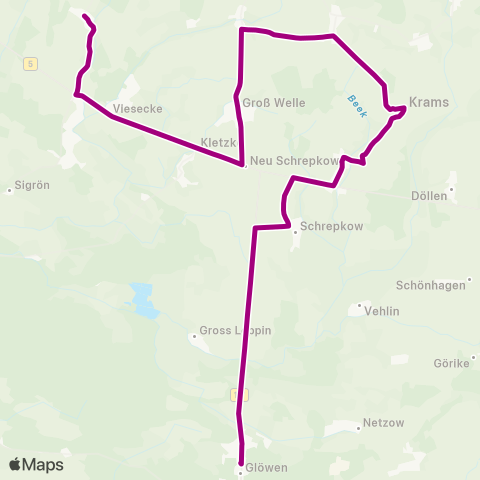 prignitzbus Schule ↔︎ Rambow (Bei Kleinow) map