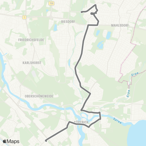 BVG S Adlershof ↔︎ S+U Wuhletal (Berlin) map