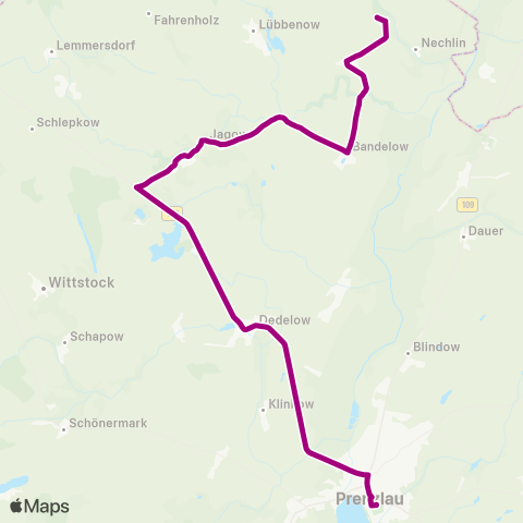 Uckermärkische Verkehrsgesellschaft Dedelow-Kutzerow-Werbelow ↔︎ Kutzerow-Dedelow-Prenzlau map