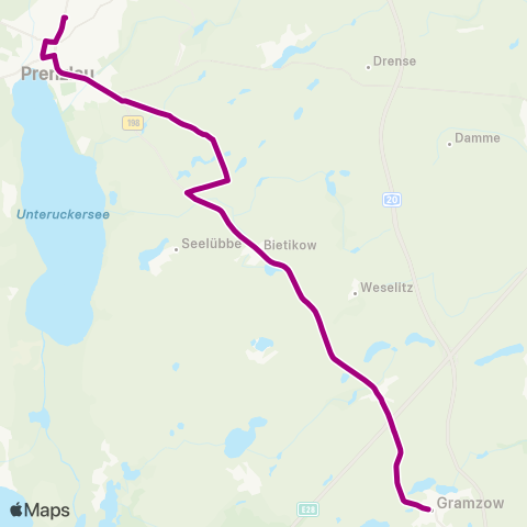 Uckermärkische Verkehrsgesellschaft Kleinow ↔︎ Prenzlau Zob map