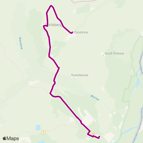 Uckermärkische Verkehrsgesellschaft Zob ↔︎ Casekow Bhf Ü. Kummerow map