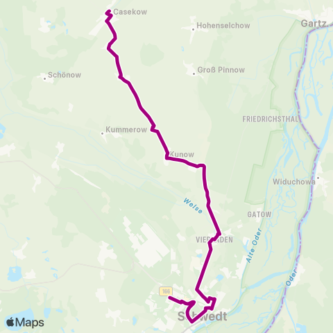 Uckermärkische Verkehrsgesellschaft Schwedt Zob ↔︎ Casekow Bhf map