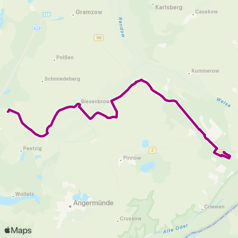 Uckermärkische Verkehrsgesellschaft Schwedt Zob ↔︎ Templin Über Wilmersdorf map