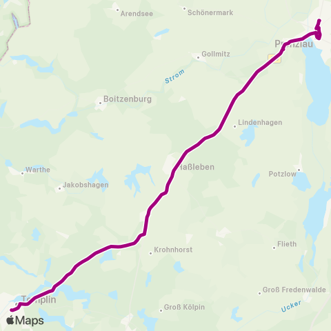 Uckermärkische Verkehrsgesellschaft Prenzlau ↔︎ Templin map