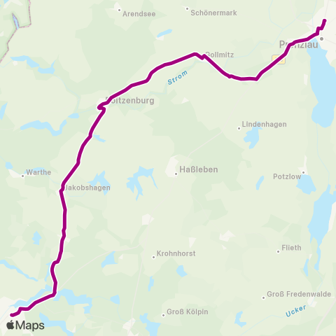 Uckermärkische Verkehrsgesellschaft Prenzlau ↔︎ Boitzenburg map