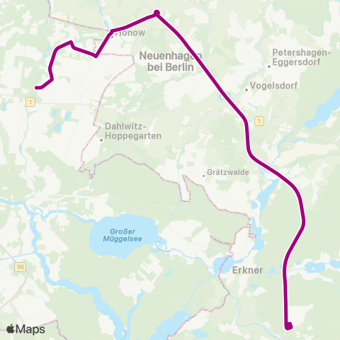 DB Regio Bus Ost Tesla Süd Bhf ↔︎ S+U Wuhletal (Berlin) map