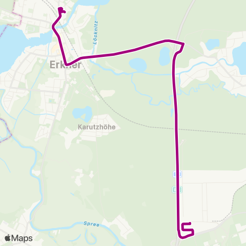 DB Regio Bus Ost Tesla Süd Bhf ↔︎ S Erkner Bhf map