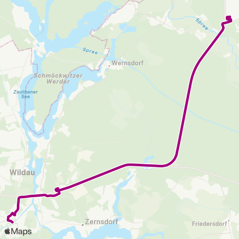 DB Regio Bus Ost Tesla Süd Bhf ↔︎ S Königs Wusterhausen Bhf map