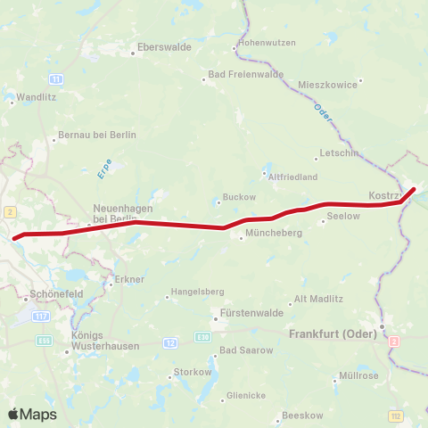 NEB Betriebsgesellschaft Kostrzyn (Pl) ↔︎ S Ostkreuz Bhf (Berlin) map