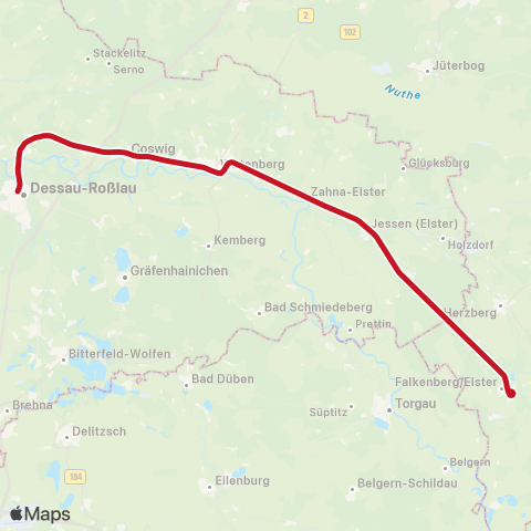 DB Regio Falkenberg ↔︎ Hauptbahnhof map