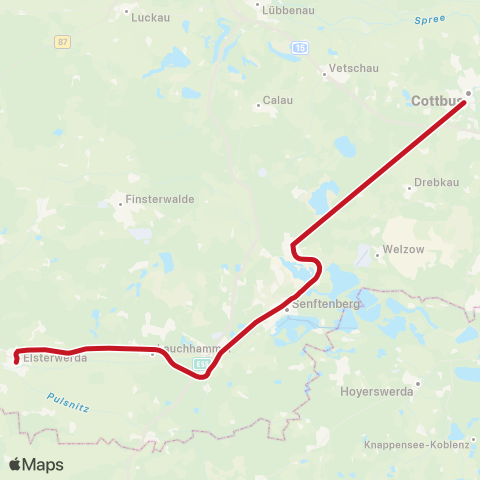 DB Regio Elsterwerda, Bhf ↔︎ Cottbus, Hbf map