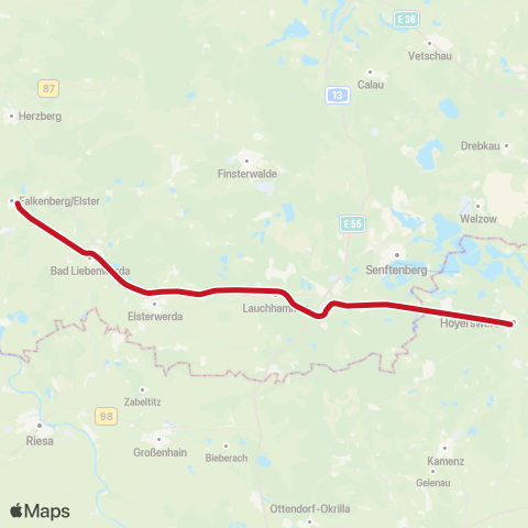 DB Regio Hauptbahnhof ↔︎ Hoyerswerda, Bhf map