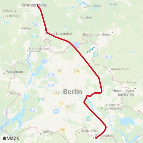 DB Regio Ludwigsfelde, Bhf ↔︎ S Oranienburg Bhf map