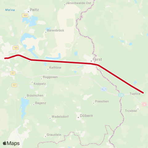 DB Regio Tuplice ↔︎ Cottbus, Hbf map