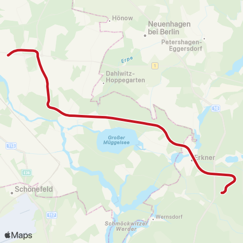 Niederbarnimer Eisenbahngesellschaft Fangschleuse, Tesla Süd Bhf ↔︎ S Erkner Bhf map