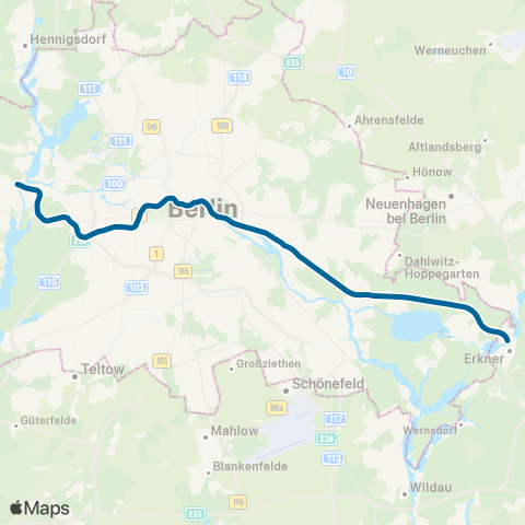 S-Bahn Berlin S Ostbahnhof ↔︎ S Erkner Bhf map