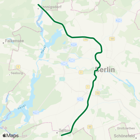 S-Bahn Berlin S Hennigsdorf Bhf ↔︎ S Teltow Stadt map