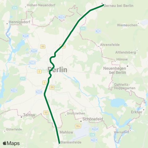 S-Bahn Berlin S Bernau Bhf ↔︎ S Blankenfelde (Tf) Bhf map