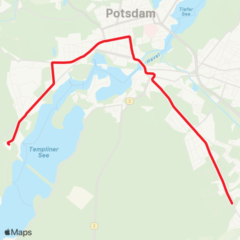 Verkehrsbetrieb Potsdam Rehbrücke Bhf ↔︎ Pirschheide Bhf map